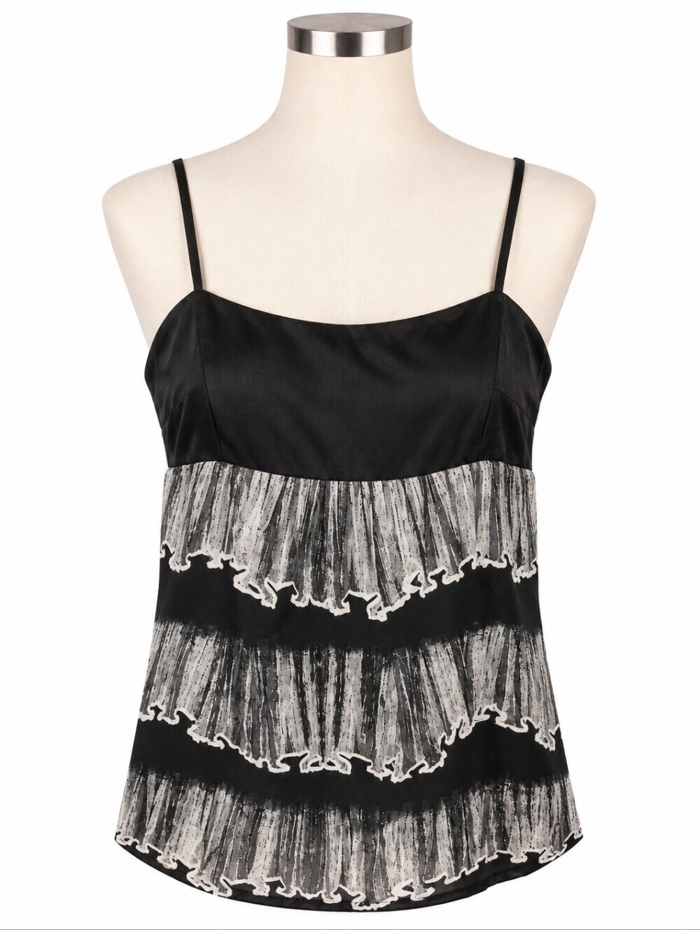 Cabi Women's Black & White Silk Dazzle Babydoll Tunic Top Sz 4-Whimsigoth Y2K